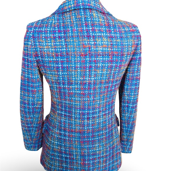 Vintage 1960s CHANEL Inspired Multicolor Wool Tweed Plaid Jacket by I Magnin S/M - Picture 5 of 7